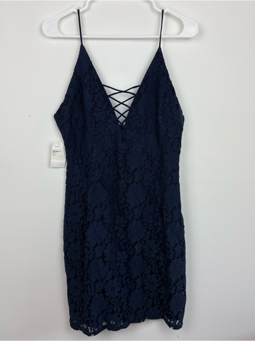 NWT Astr Navy Lace Mini Dress Thin Straps size Large Bachelorette Date Night - Picture 3 of 14